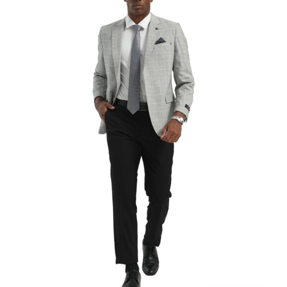 Gray Windowpane Notch Lapel Slim Fit Tazzio Men's Jacket - Picture 3 of 3